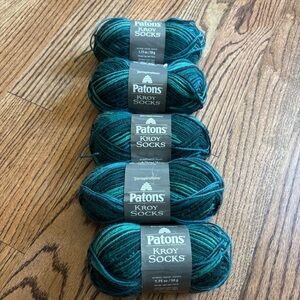 Patons Kroy Socks Yarn Lot of 5 Turquoise Stripes Color Changing NWT Wool Blend